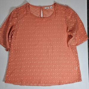 Cato Blouse Top Womens Large Orange Eyelet‎ Back Textured Geometric Fall Classic